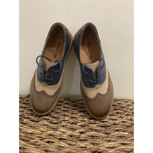 Dwarves Womens Wingtip Shoes Handmade Sheepskin Full Brogues Oxfords & Tie Flats - Picture 1 of 8
